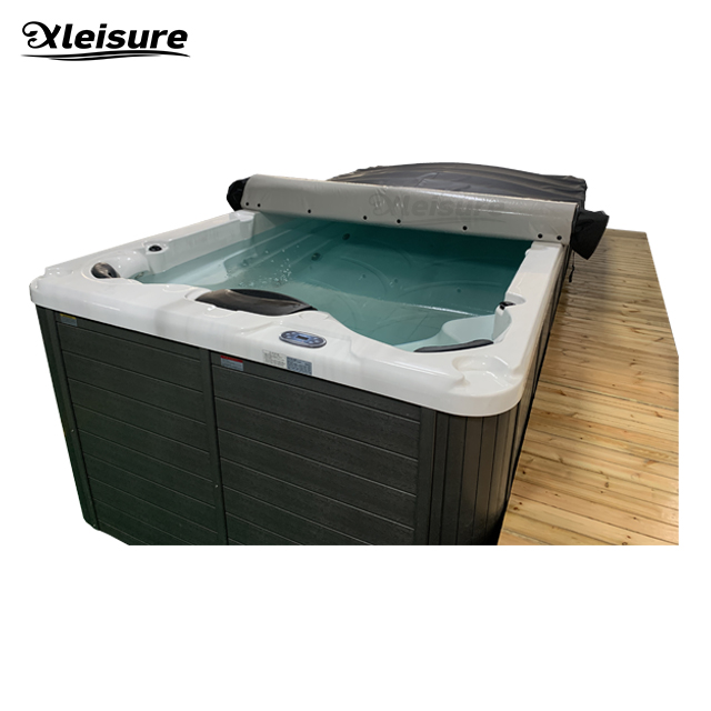 Dark grey rollup swim spa cover 4300x2250mm, R180mm xleisure